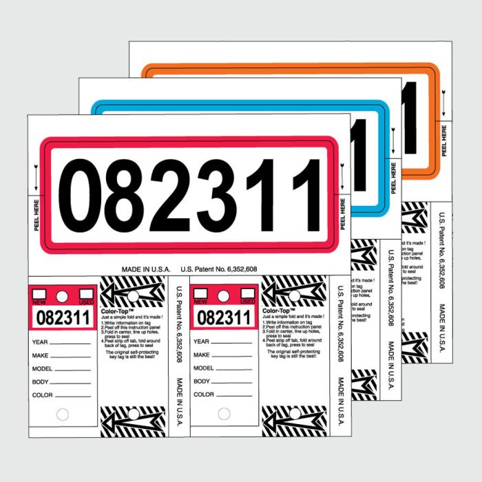 Color Top Stock Number Key Tag Sets                     