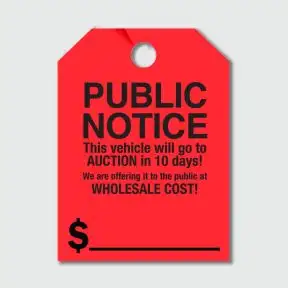 Fluorescent Mirror Hang Tag - "Public Notice"