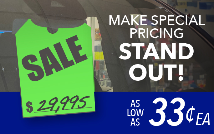 Capture attention with Mirror Hang Tags in 4 fluorescent colors!