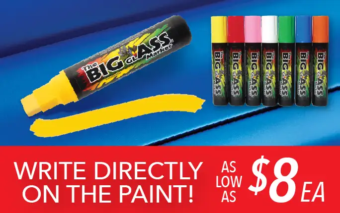 Auto Writer Markers Big Glass Markers at automotive body shop – as low as $8 each!
