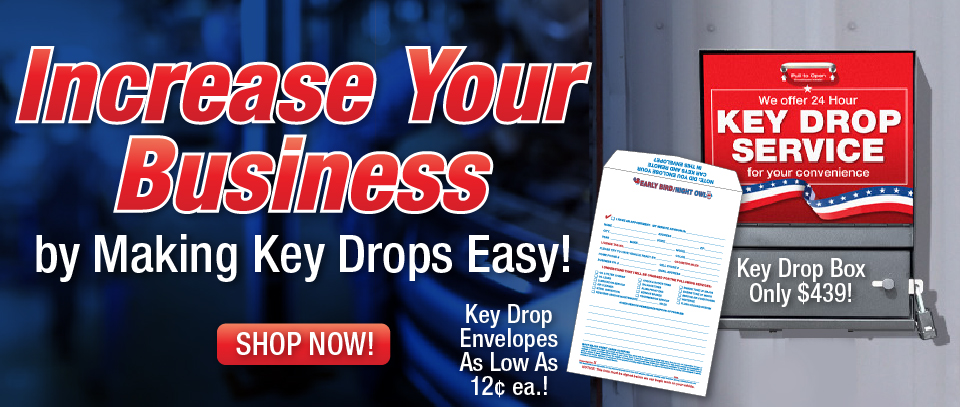 Key Drop Boxes and Envelopes Increase your business by making Key Drops EASY! Key Drop Box only $439. Envelopes as low as 12¢ each.