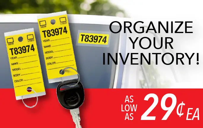 Stock Stickers Stock number on windshield with 2 matching laminated key tags – as low as 29¢ each!